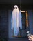 Halloween Outdoor Decorations – 5 FT Hanging Swing Ghost with LED String Lights, Spooky Cute Ghosts for Front Porch, Yard, Tree, 13 FT Adjustable Height (White)